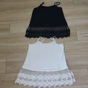 Grace  and Lace White Lace Trim Camisoles Lot Of Two Size M
